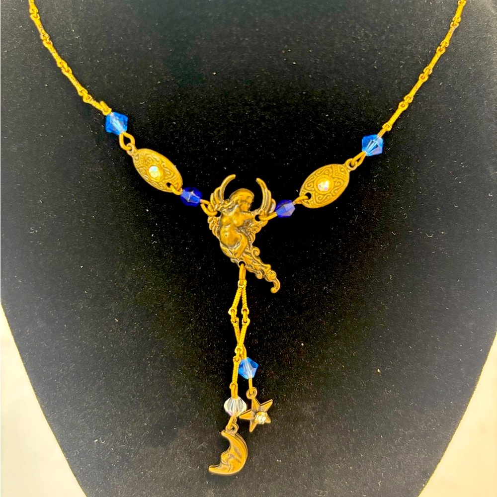 Vintage Gold and Blue Pendant Necklace